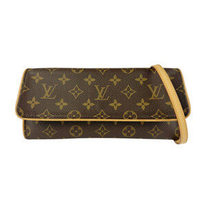 Louis Vuitton Monogram Leather Brown Pochette Twin Shoulder Bag Brown Canvas